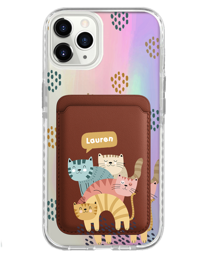 iPhone Magnetic Wallet Holo Case - Rainbow Meow 2.0