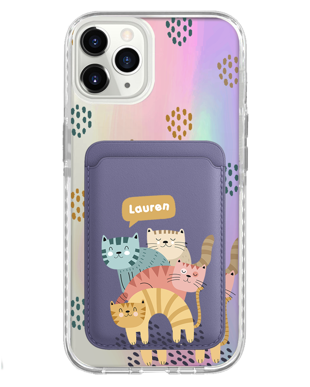 iPhone Magnetic Wallet Holo Case - Rainbow Meow 2.0