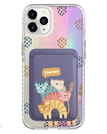 iPhone Magnetic Wallet Holo Case - Rainbow Meow 2.0