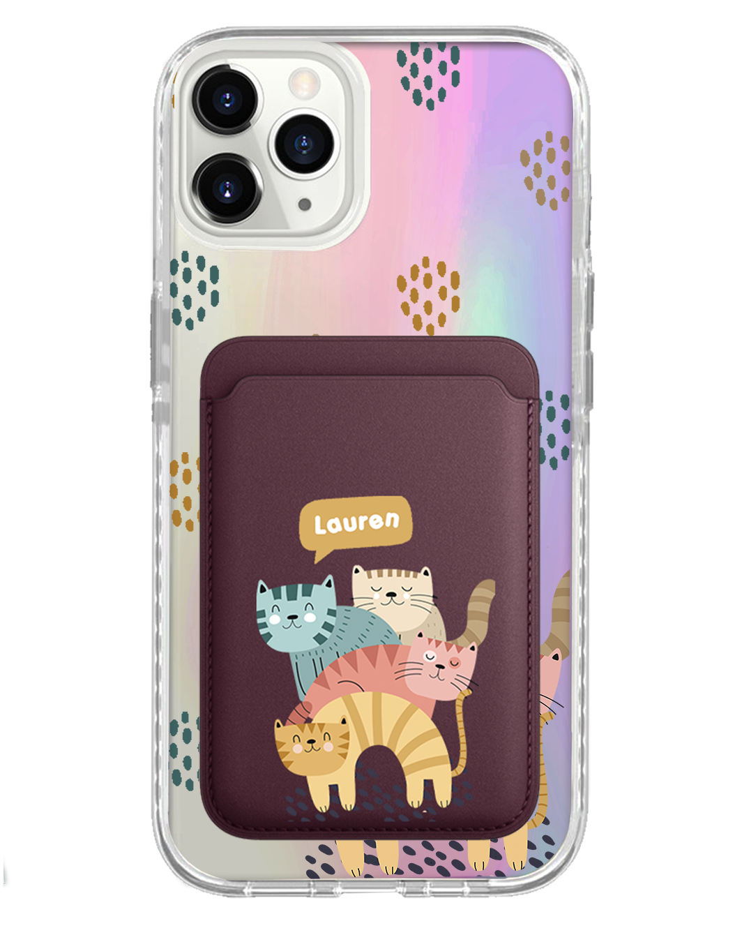 iPhone Magnetic Wallet Holo Case - Rainbow Meow 2.0