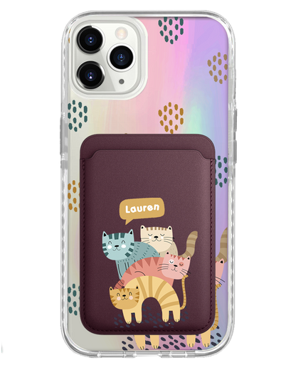 iPhone Magnetic Wallet Holo Case - Rainbow Meow 2.0