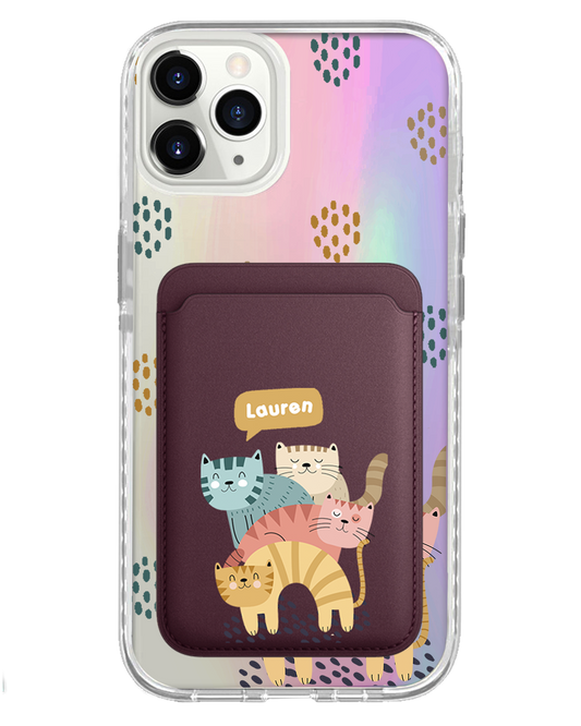 iPhone Magnetic Wallet Holo Case - Rainbow Meow 2.0