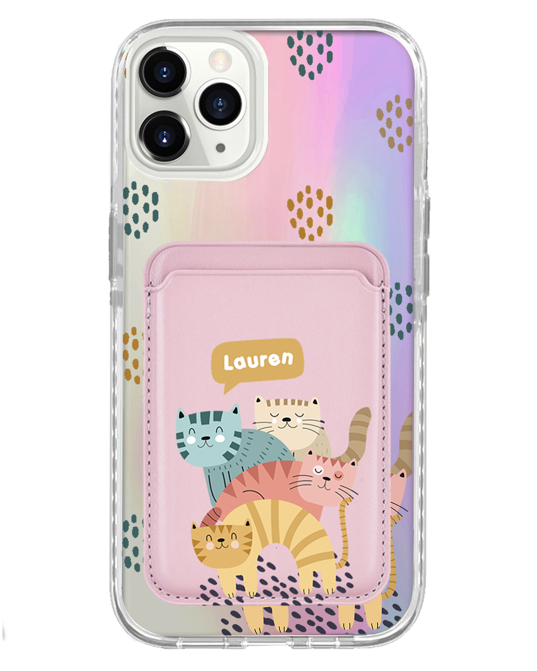 iPhone Magnetic Wallet Holo Case - Rainbow Meow 2.0