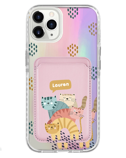 iPhone Magnetic Wallet Holo Case - Rainbow Meow 2.0