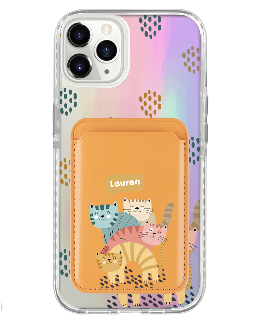 iPhone Magnetic Wallet Holo Case - Rainbow Meow 2.0