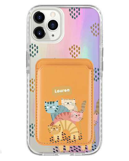 iPhone Magnetic Wallet Holo Case - Rainbow Meow 2.0