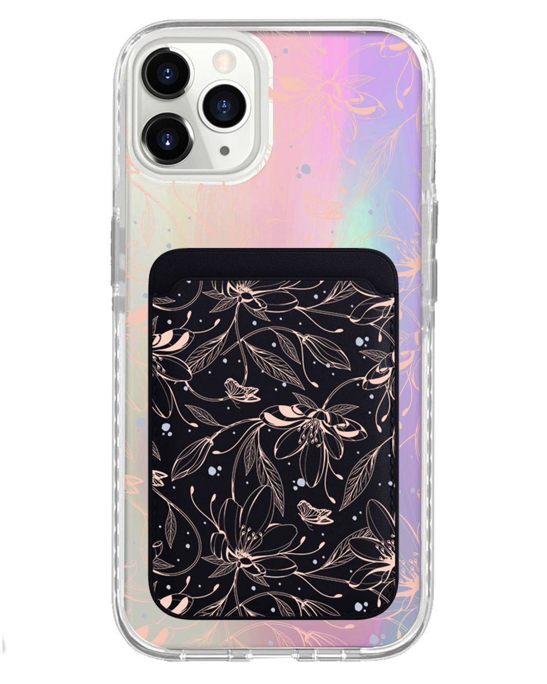 iPhone Magnetic Wallet Holo Case - Sketchy Flower & Butterfly 1.0