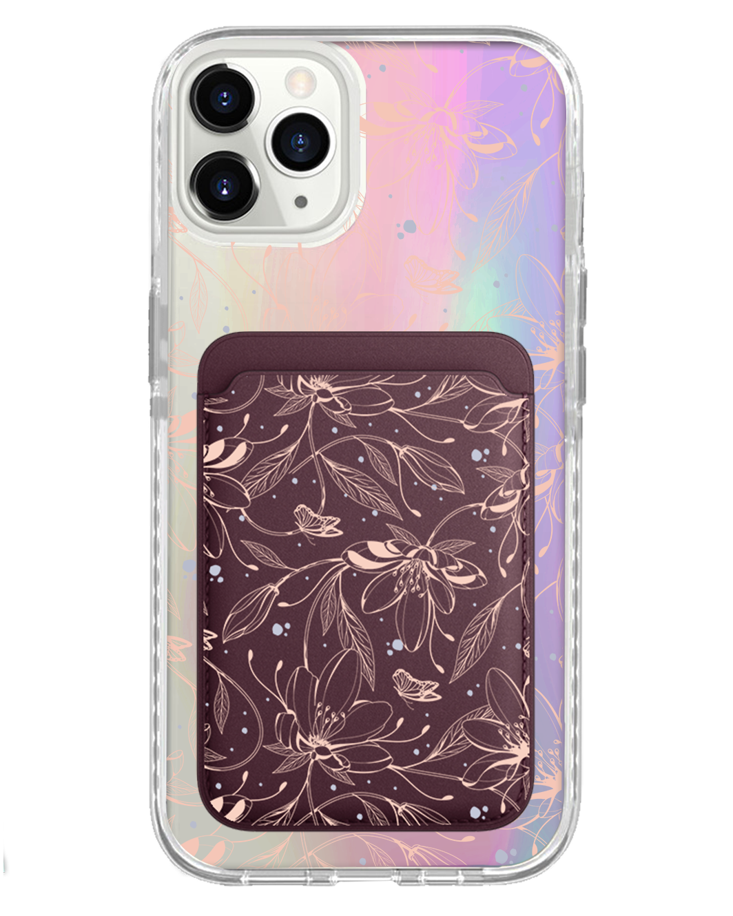 iPhone Magnetic Wallet Holo Case - Sketchy Flower & Butterfly 1.0