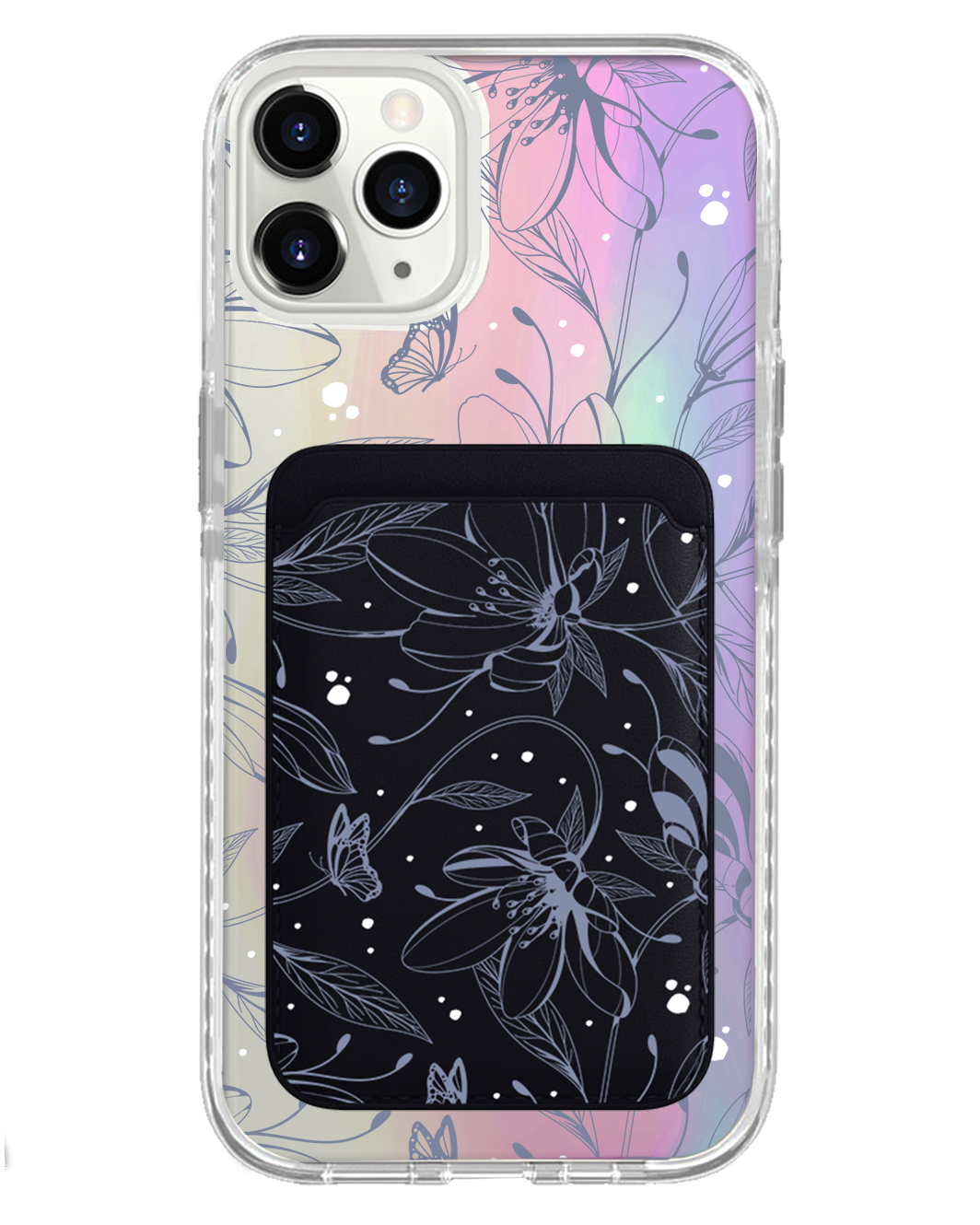 iPhone Magnetic Wallet Holo Case - Sketchy Flower & Butterfly 2.0