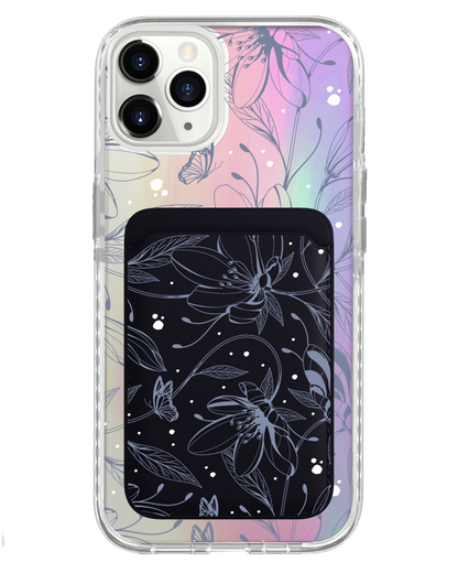 iPhone Magnetic Wallet Holo Case - Sketchy Flower & Butterfly 2.0