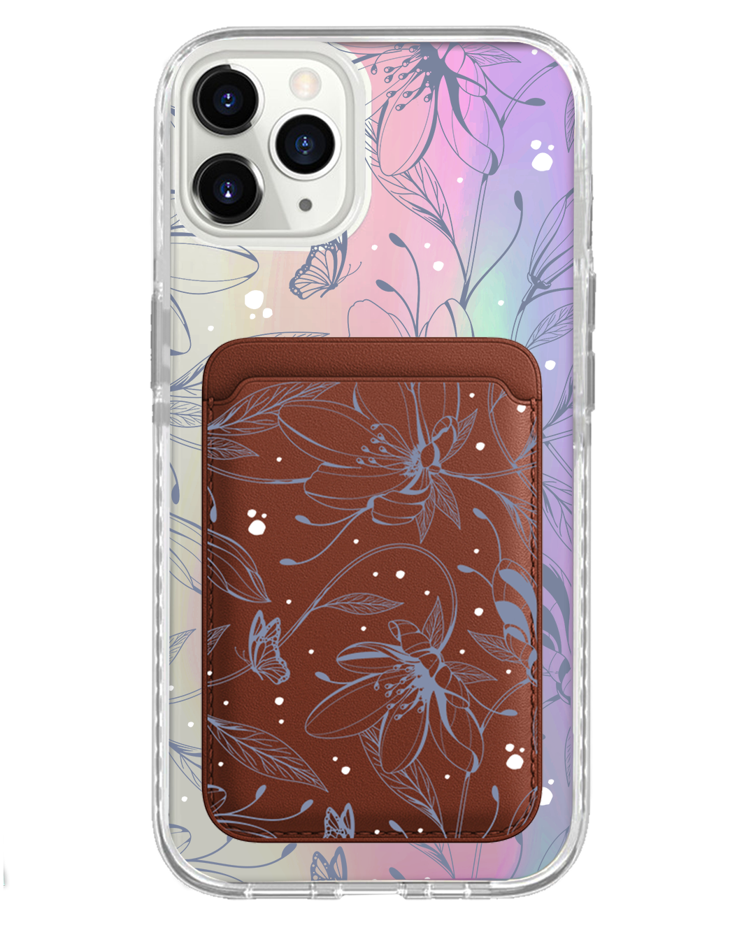 iPhone Magnetic Wallet Holo Case - Sketchy Flower & Butterfly 2.0