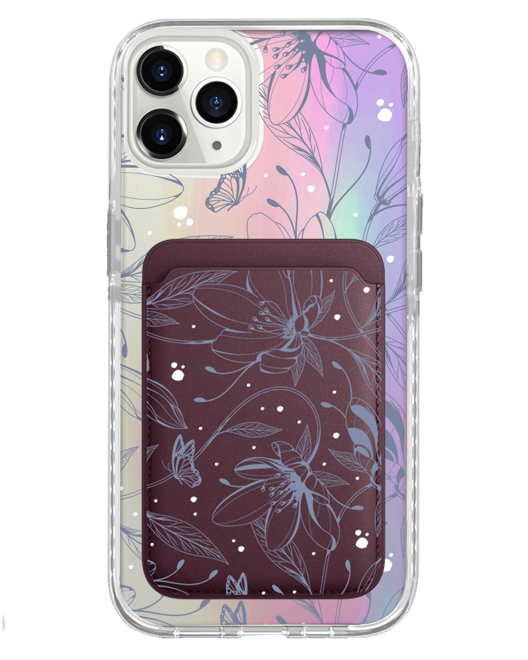 iPhone Magnetic Wallet Holo Case - Sketchy Flower & Butterfly 2.0