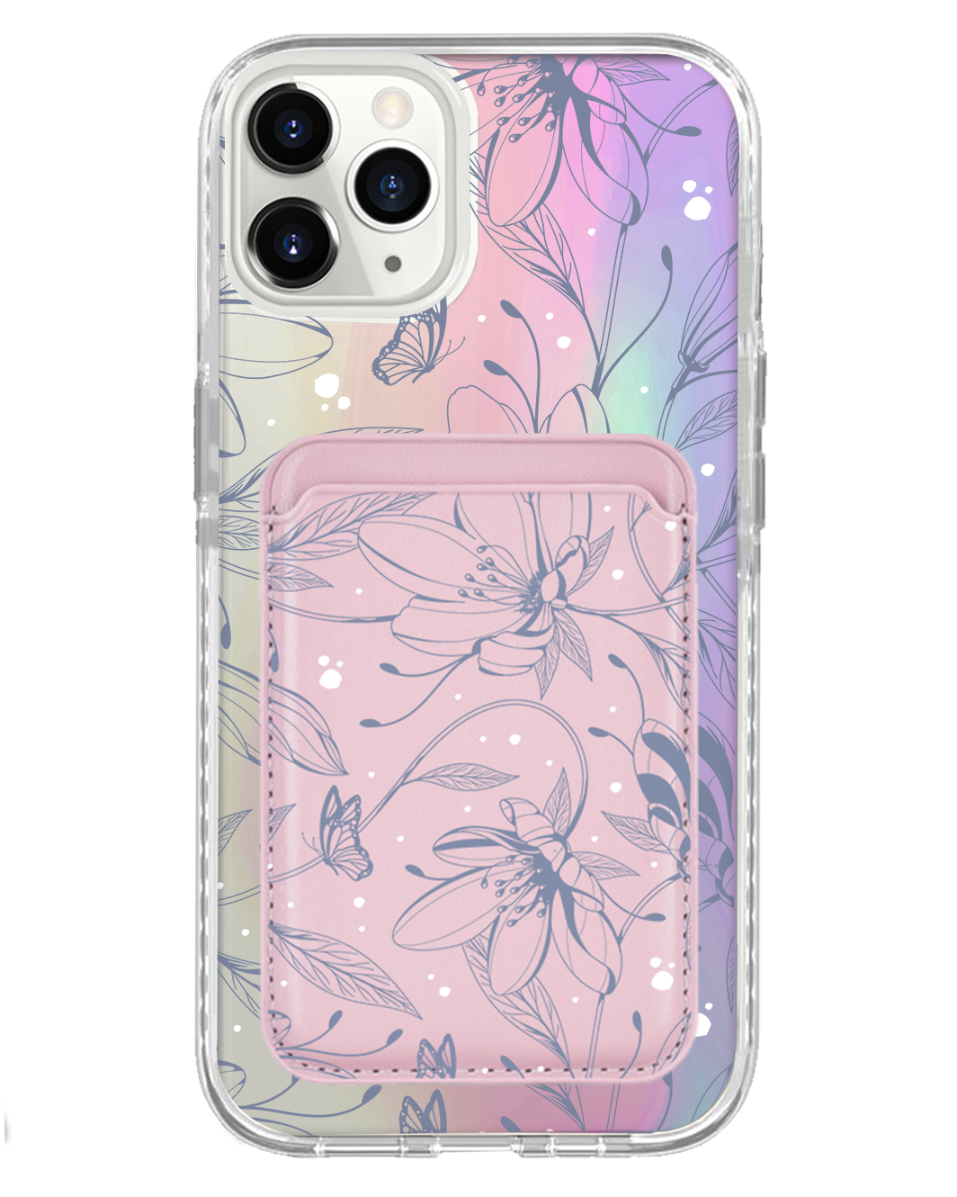 iPhone Magnetic Wallet Holo Case - Sketchy Flower & Butterfly 2.0