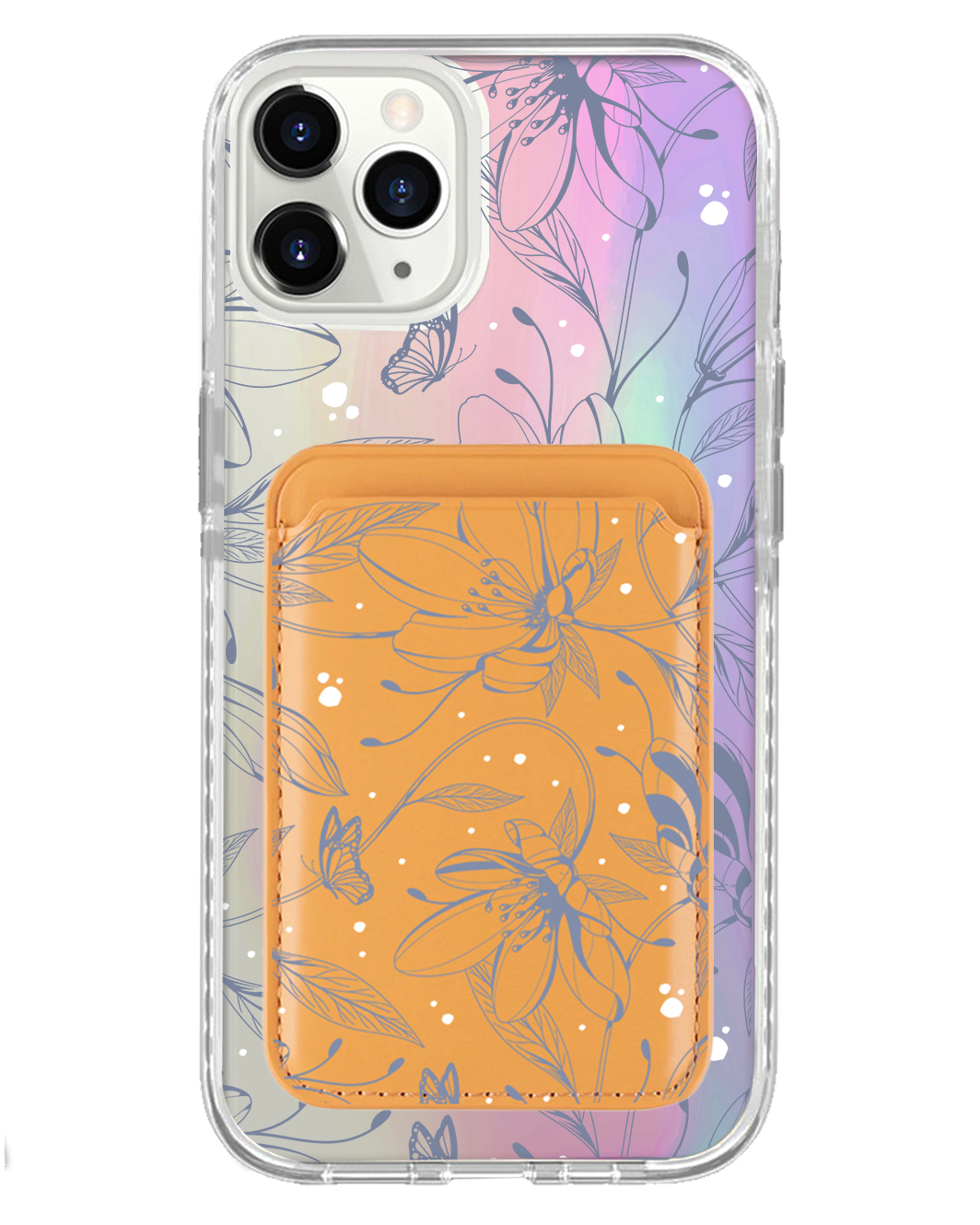 iPhone Magnetic Wallet Holo Case - Sketchy Flower & Butterfly 2.0