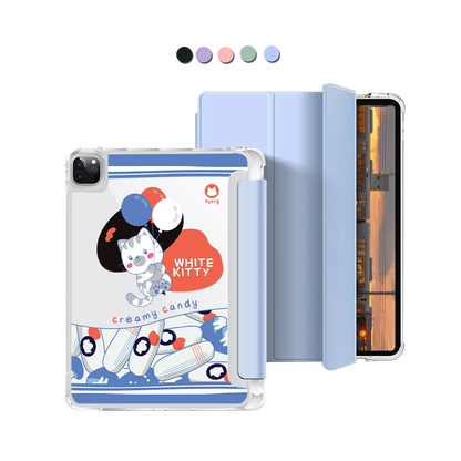 iPad Macaron Flip Cover - White Kitty