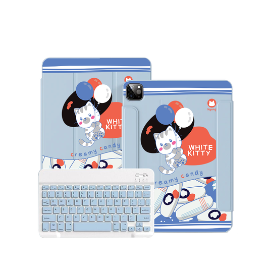 iPad Wireless Keyboard Flipcover - White Kitty