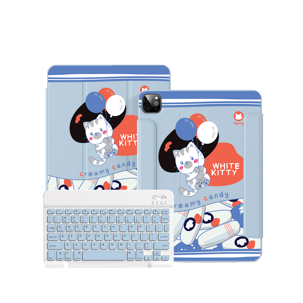 iPad Wireless Keyboard Flipcover - White Kitty