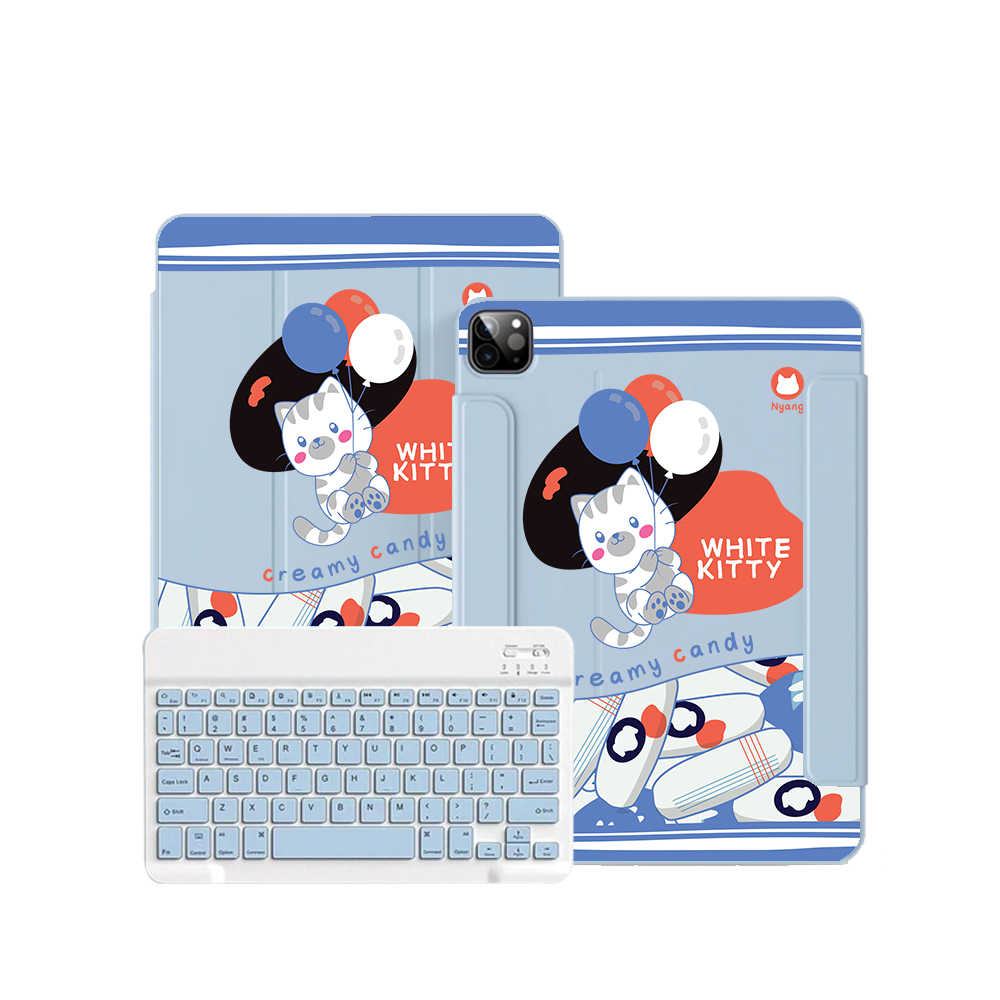 iPad / Android Tab Wireless Keyboard Flipcover - White Kitty