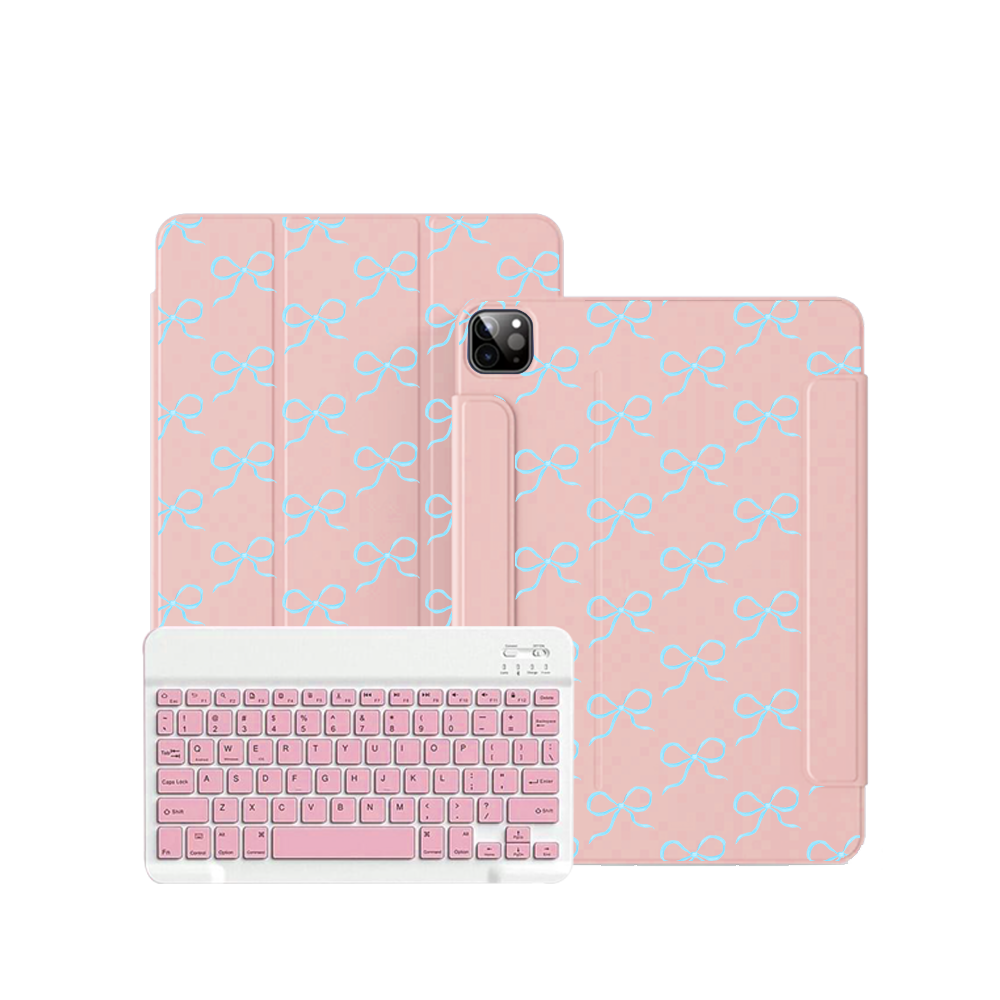 iPad / Android Tab Wireless Keyboard Flipcover - Coquette Blue Bow