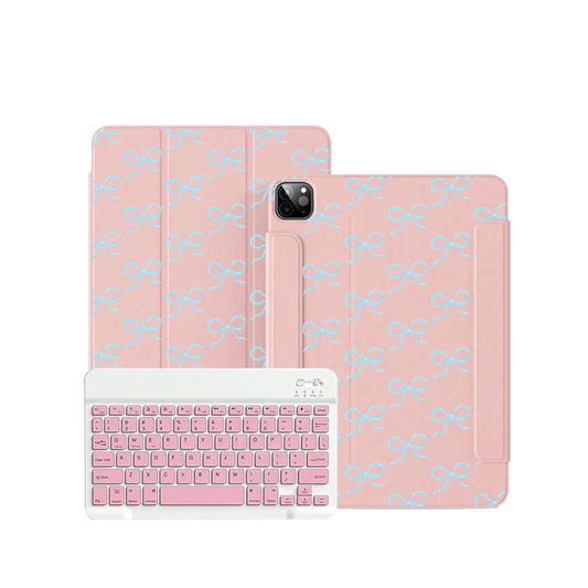 iPad / Android Tab Wireless Keyboard Flipcover - Coquette Blue Bow