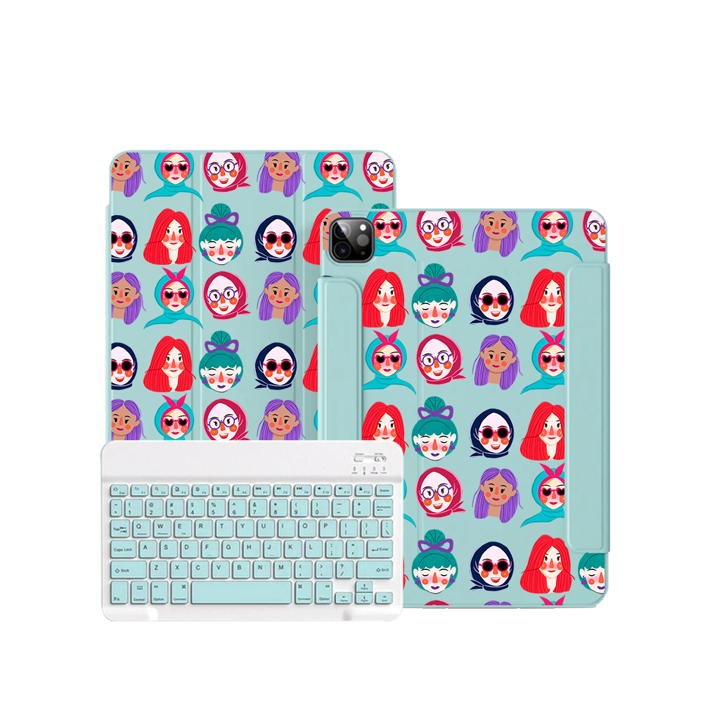 iPad Wireless Keyboard Flipcover - Cute Sweety Faces