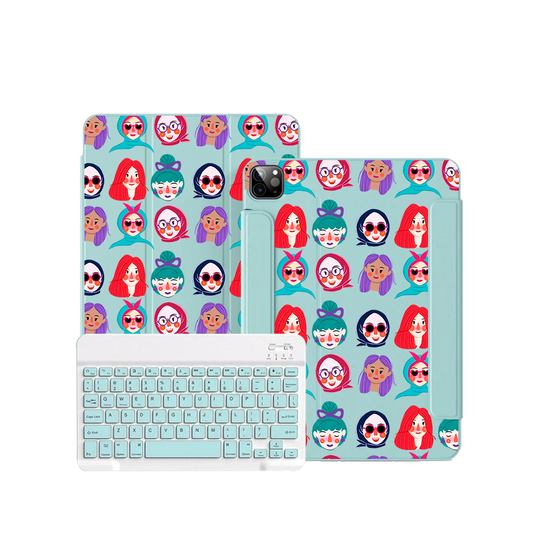 iPad Wireless Keyboard Flipcover - Cute Sweety Faces