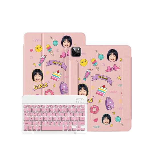 iPad / Android Tab Wireless Keyboard Flipcover - Face Grid Comic