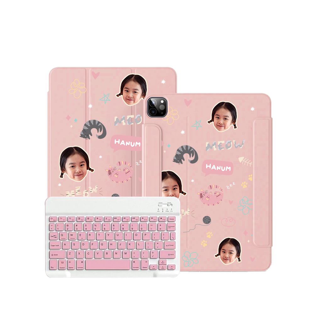 iPad / Android Tab Wireless Keyboard Flipcover - Face Grid Kitty