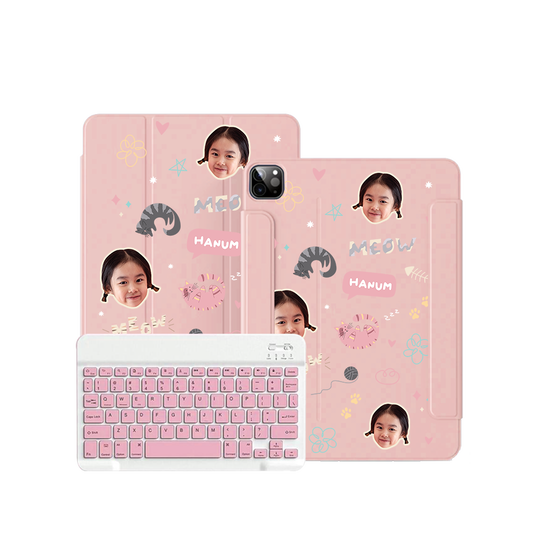 iPad / Android Tab Wireless Keyboard Flipcover - Face Grid Kitty