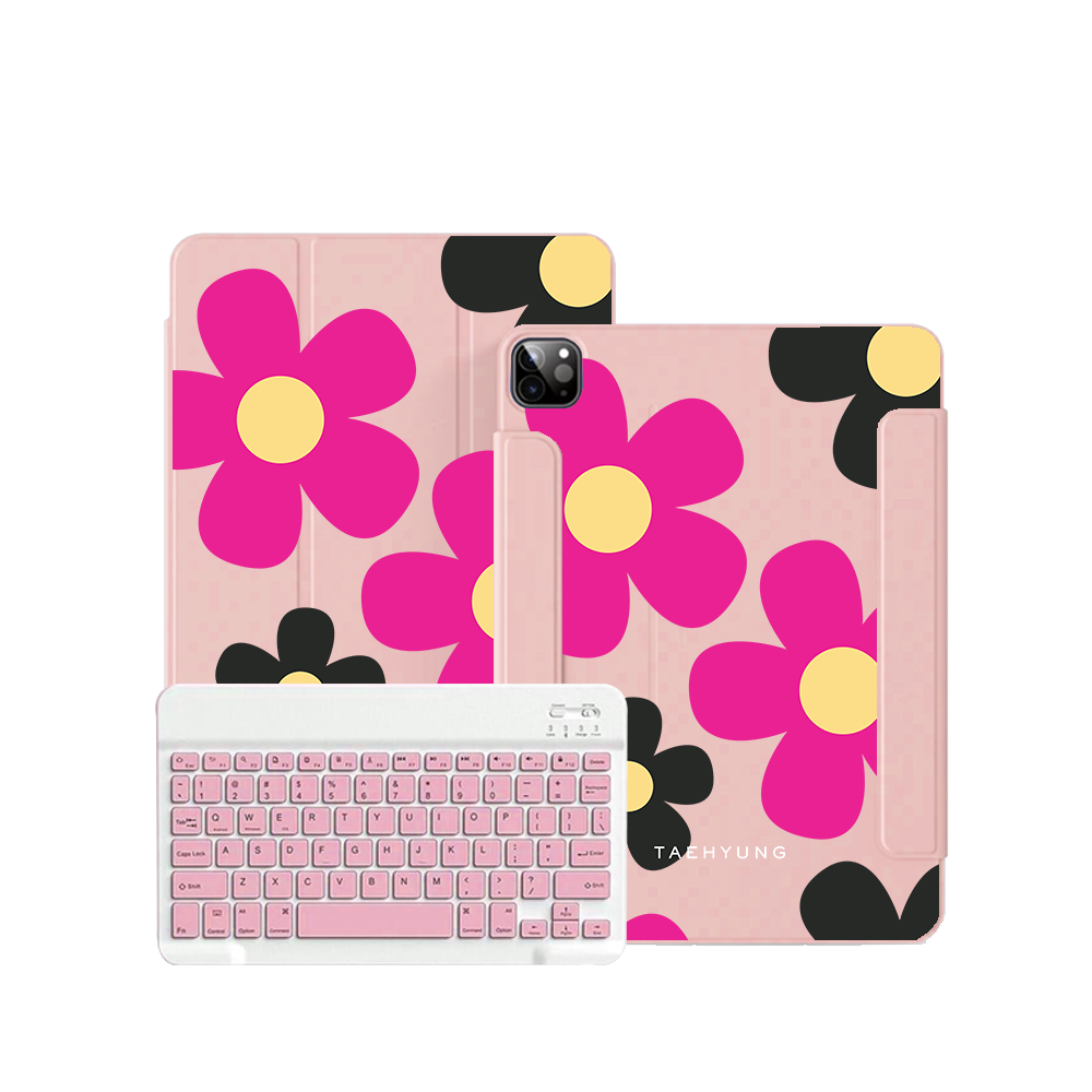 iPad / Android Tab Wireless Keyboard Flipcover - Daisy Hot Pink