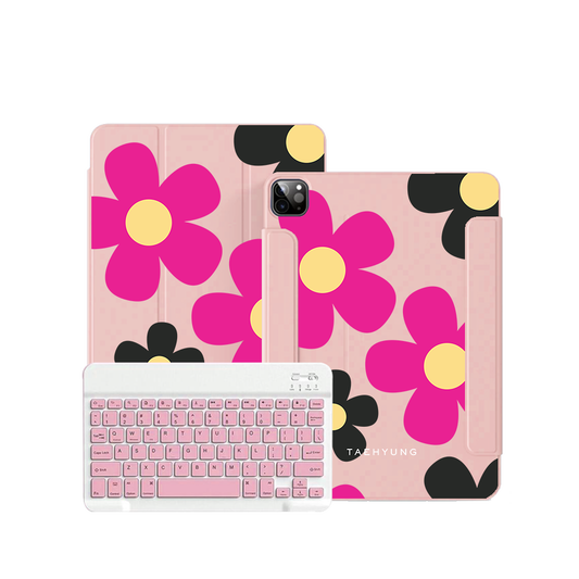 iPad / Android Tab Wireless Keyboard Flipcover - Daisy Hot Pink