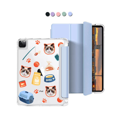 iPad Macaron Flip Cover - Pet Grid Kitty Adventures