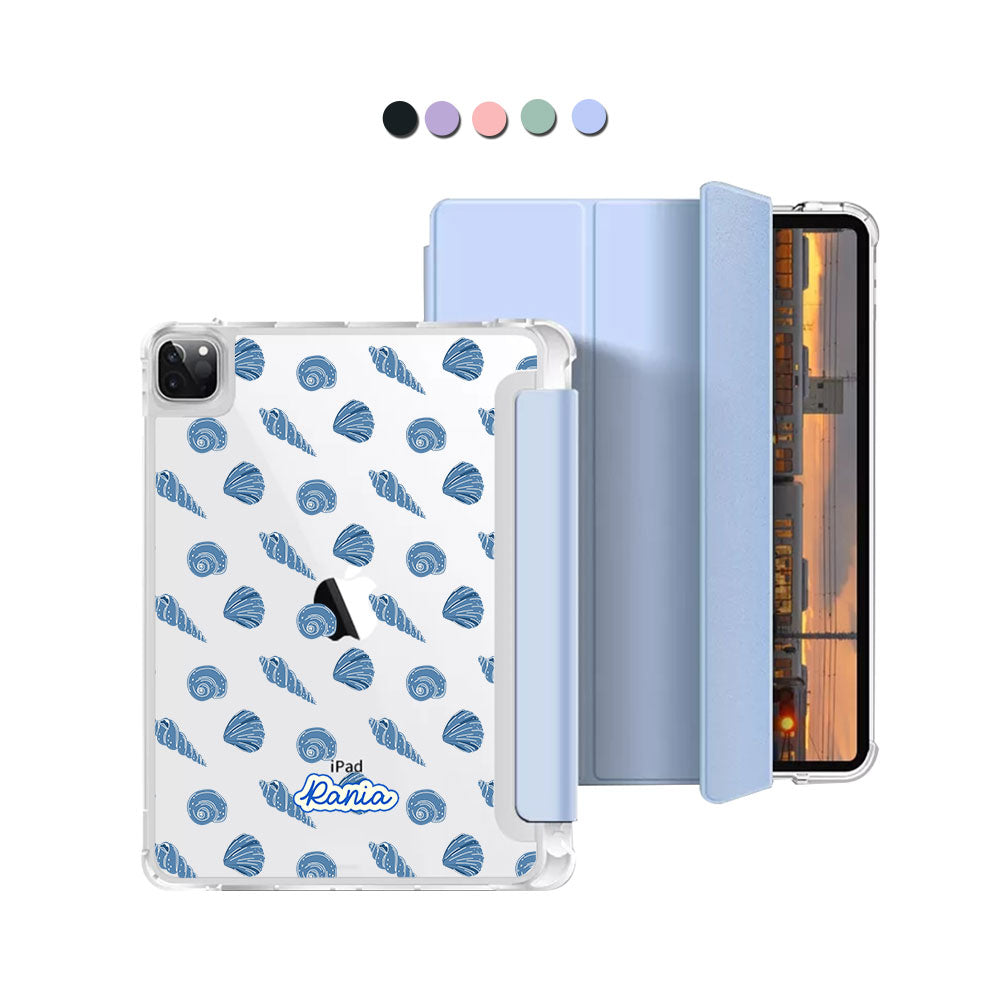 iPad Macaron Flip Cover - Blue sea shells