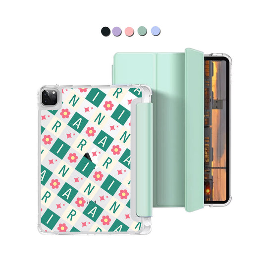 iPad Macaron Flip Cover - CUSTOM MONOGRAM 3.0 Flower Grid 4.0