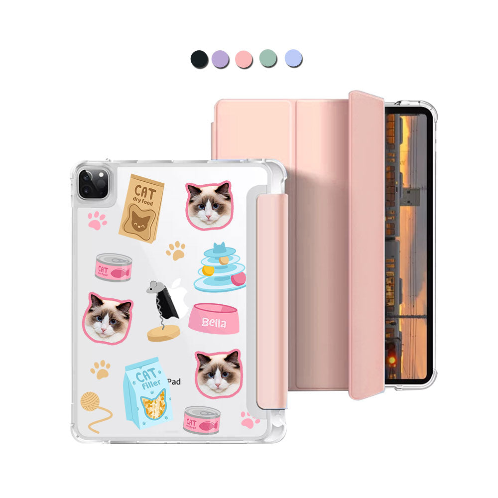 iPad Macaron Flip Cover - Pet Grid Kitty Playtime