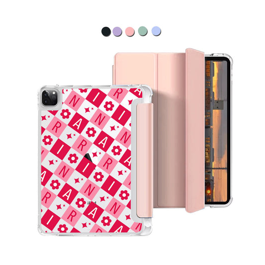 iPad Macaron Flip Cover - CUSTOM MONOGRAM 3.0 Flower Grid 1.0