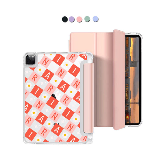 iPad Macaron Flip Cover - CUSTOM MONOGRAM 3.0 Flower Grid 2.0