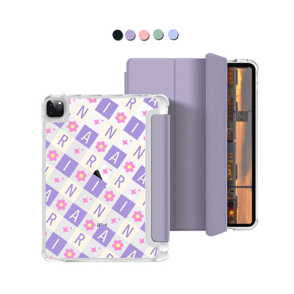 iPad Macaron Flip Cover - CUSTOM MONOGRAM 3.0 Flower Grid 3.0
