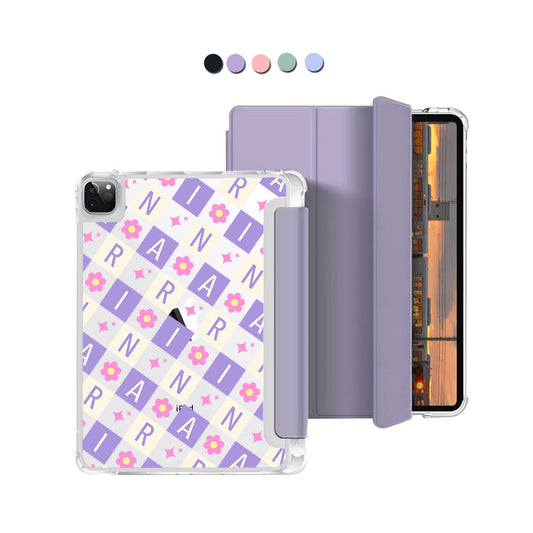 iPad Macaron Flip Cover - CUSTOM MONOGRAM 3.0 Flower Grid 3.0