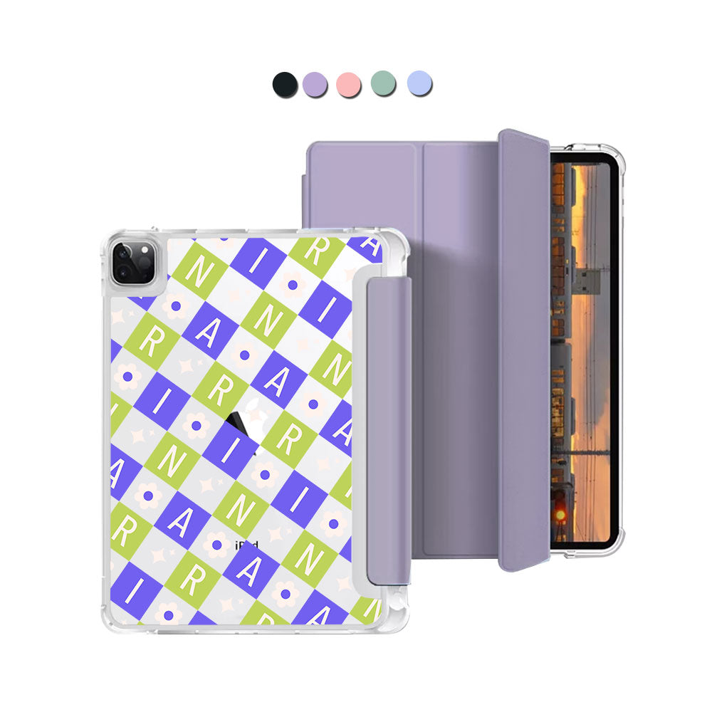 iPad Macaron Flip Cover - CUSTOM MONOGRAM 3.0 Flower Grid 5.0
