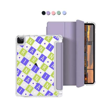 iPad Macaron Flip Cover - CUSTOM MONOGRAM 3.0 Flower Grid 5.0