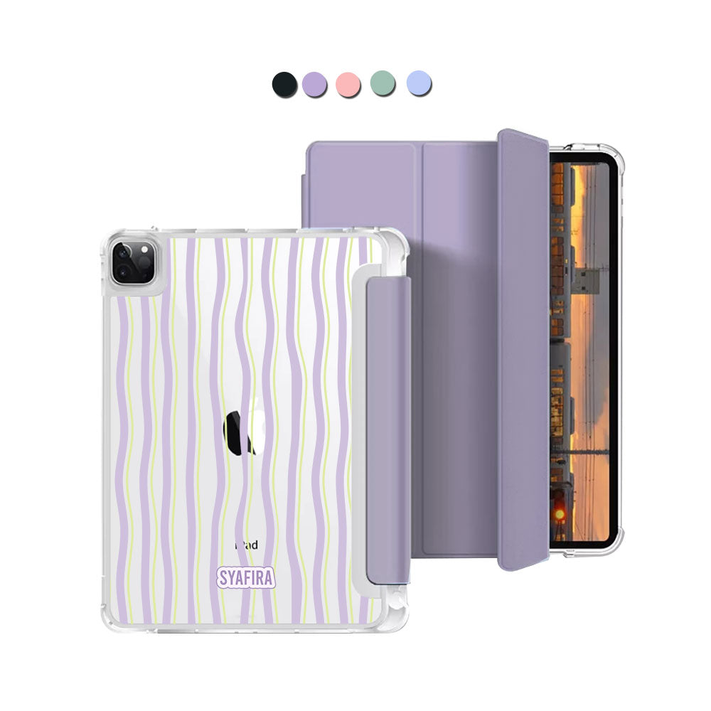 iPad Macaron Flip Cover - Purple lines