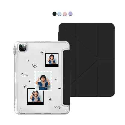 iPad Y-Fold Flip Cover - Face Grid Black Polaroid