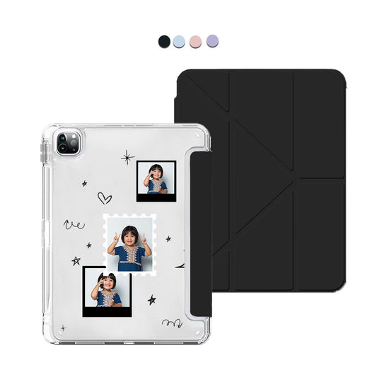 iPad Y-Fold Flip Cover - Face Grid Black Polaroid