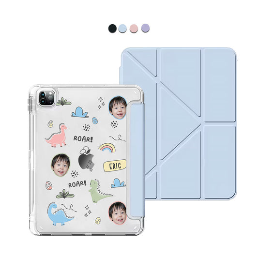 iPad / Android Tab Y-Fold Flip Cover - Face Grid Dino