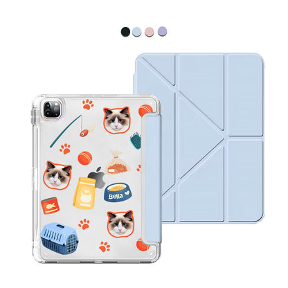 iPad / Android Tab Y-Fold Flip Cover - Pet Grid Kitty Adventures