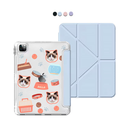 iPad / Android Tab Y-Fold Flip Cover - Pet Grid Kitty Cozy Corner