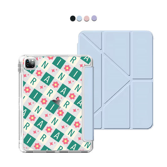 iPad / Android Tab Y-Fold Flip Cover - CUSTOM MONOGRAM 3.0 Flower Grid 4.0