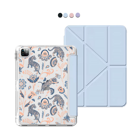 iPad / Android Tab Y-Fold Flip Cover - Tiger & Floral 5.0
