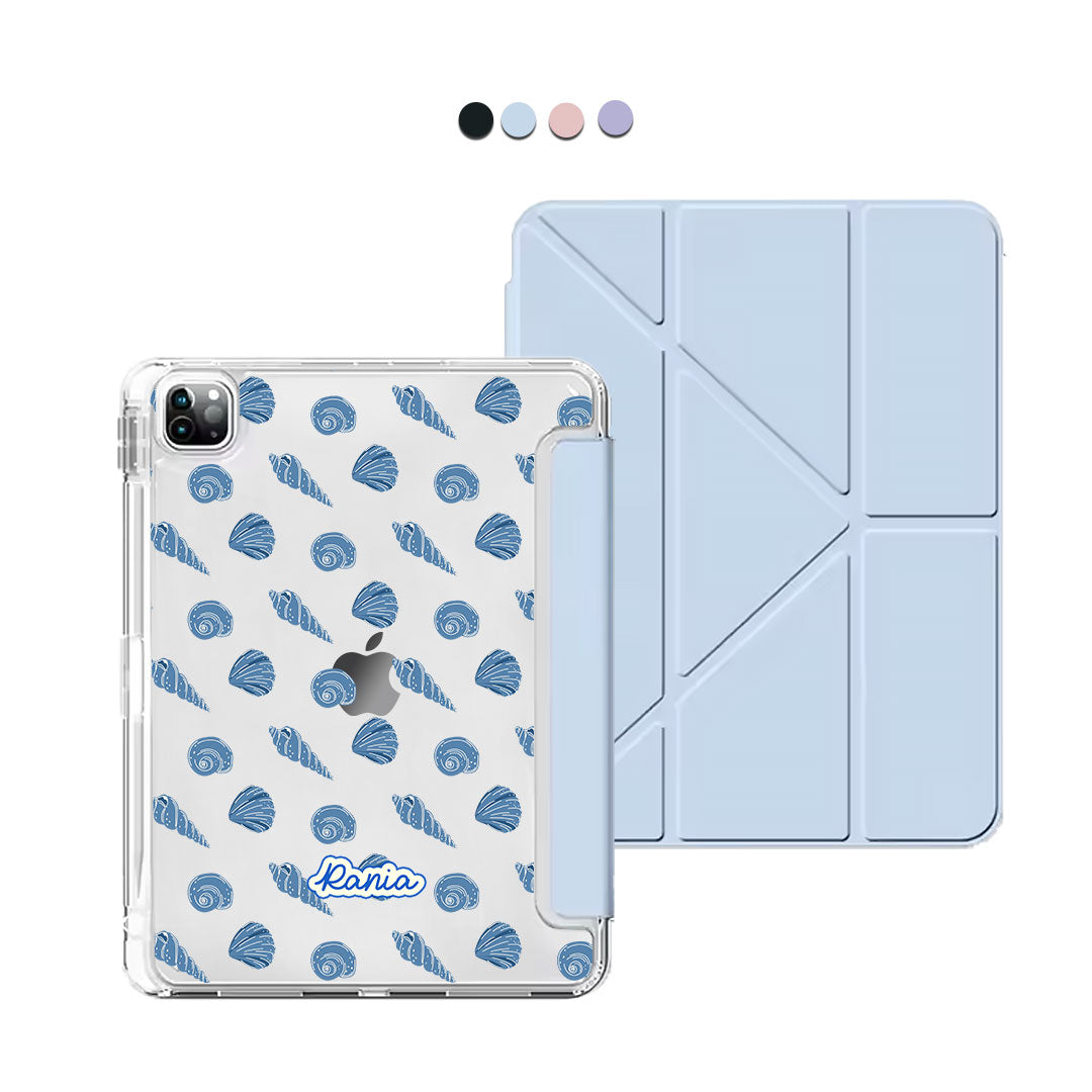 iPad / Android Tab Y-Fold Flip Cover - Blue sea shells